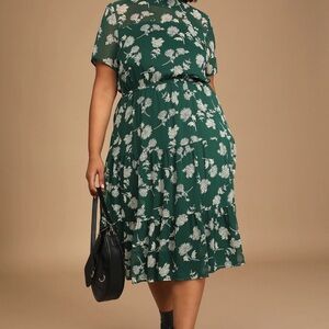Floral Dressed Up Dark Green Floral Print Midi Dress